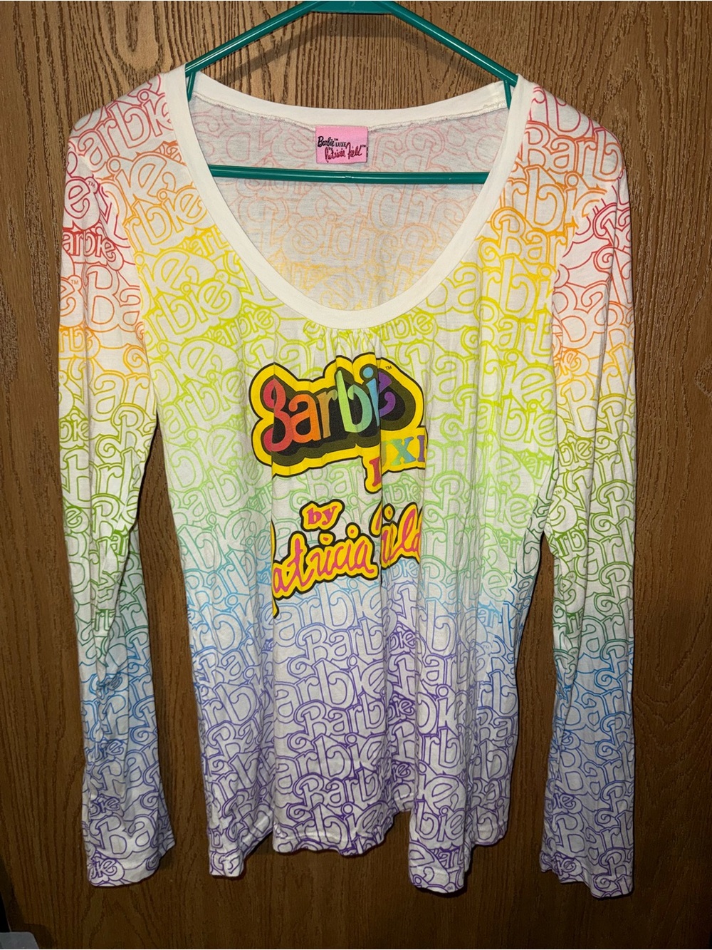 Barbie Rainbow Logo Long Sleeve Tee - White, Yellow, Green, Blue, Purple, Pink